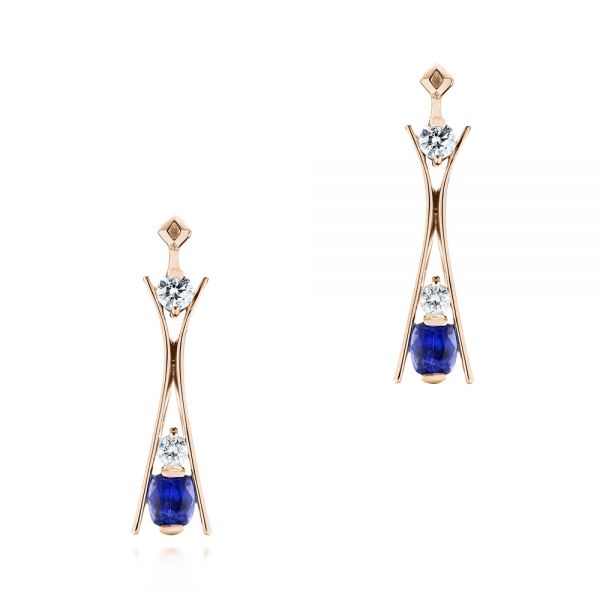 18k Rose Gold 18k Rose Gold Custom Tanzanite And Diamond Earrings - Three-Quarter View -  103984