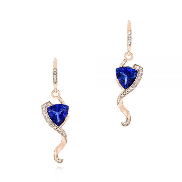 14k Rose Gold 14k Rose Gold Custom Tanzanite And Diamond Earrings - Three-Quarter View -  104182