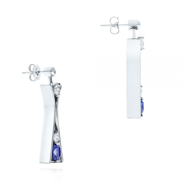 14k White Gold Custom Tanzanite And Diamond Earrings - Front View - 103984