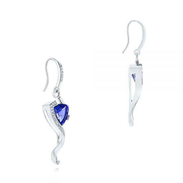 14k White Gold Custom Tanzanite And Diamond Earrings - Front View -  104182