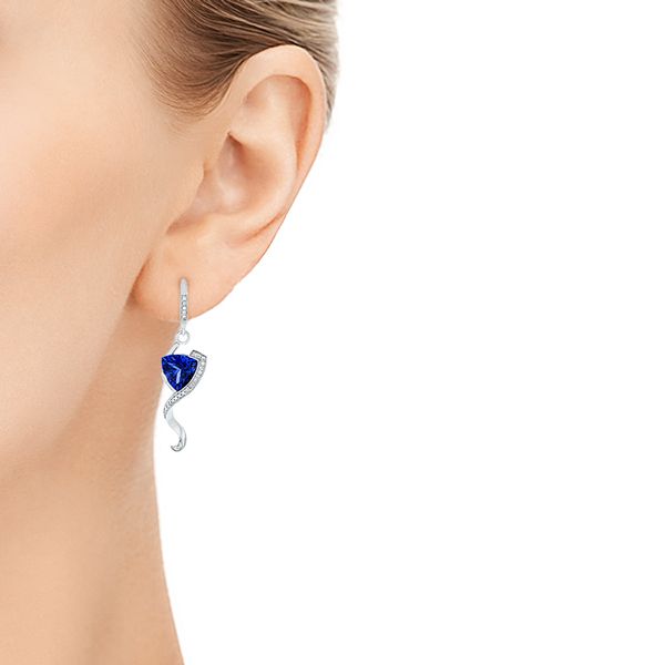  Platinum Platinum Custom Tanzanite And Diamond Earrings - Hand View -  104182