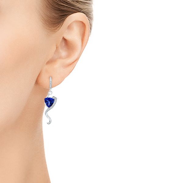 14k White Gold Custom Tanzanite And Diamond Earrings - Hand View - 104182