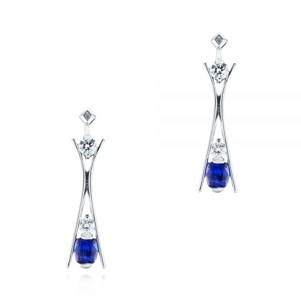 18k White Gold 18k White Gold Custom Tanzanite And Diamond Earrings - Three-Quarter View -  103984