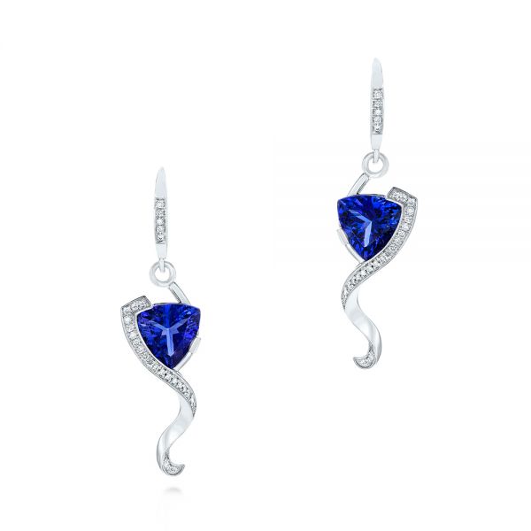  Platinum Platinum Custom Tanzanite And Diamond Earrings - Three-Quarter View -  104182