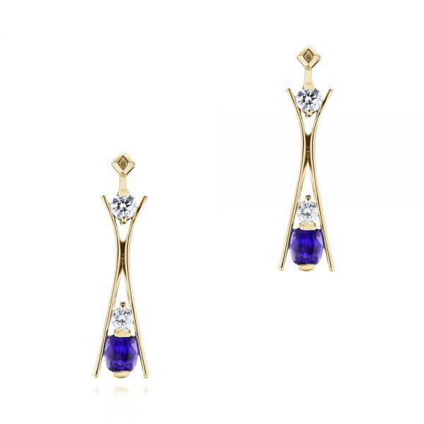 14k Yellow Gold 14k Yellow Gold Custom Tanzanite And Diamond Earrings - Three-Quarter View -  103984