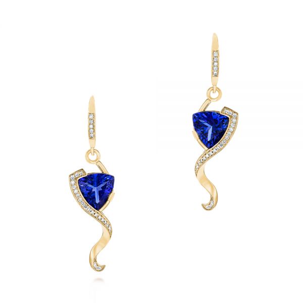 18k Yellow Gold 18k Yellow Gold Custom Tanzanite And Diamond Earrings - Three-Quarter View -  104182