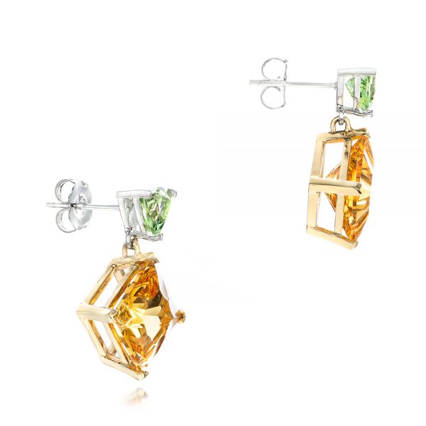 14k Yellow Gold And 14K Gold Custom Two-tone Citrine And Garnet Earrings - Front View -  102103