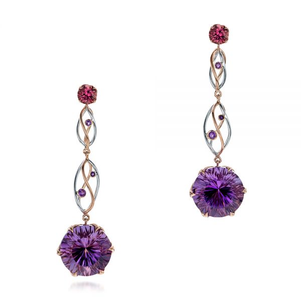 14k Rose Gold And 18K Gold 14k Rose Gold And 18K Gold Custom Two-tone Amethyst Drop Earrings - Three-Quarter View -  102212