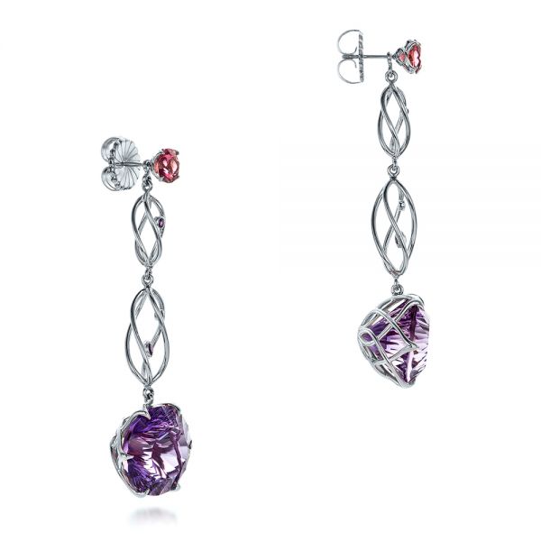  Platinum And 14K Gold Platinum And 14K Gold Custom Two-tone Amethyst Drop Earrings - Front View -  102212