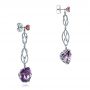 14k White Gold And Platinum 14k White Gold And Platinum Custom Two-tone Amethyst Drop Earrings - Front View -  102212 - Thumbnail