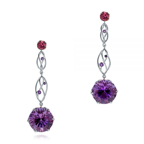  Platinum And 18K Gold Platinum And 18K Gold Custom Two-tone Amethyst Drop Earrings - Three-Quarter View -  102212