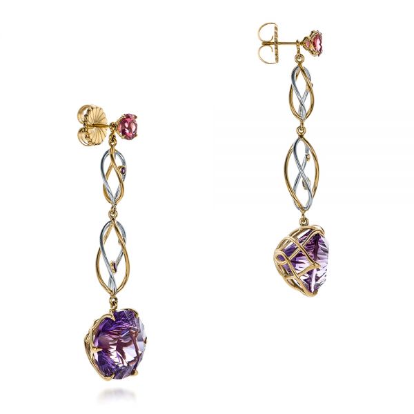 18k Yellow Gold And 14K Gold 18k Yellow Gold And 14K Gold Custom Two-tone Amethyst Drop Earrings - Front View - 102212