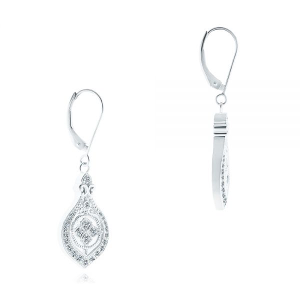  Platinum Platinum Custom Vintage Inspired Diamond Earrings - Front View -  107262