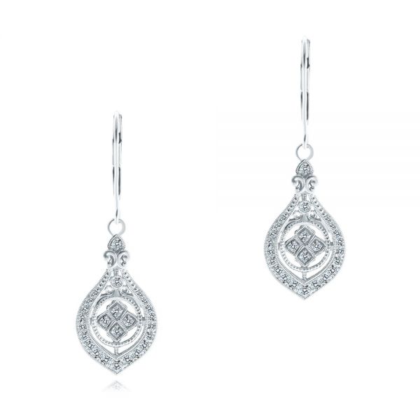  Platinum Platinum Custom Vintage Inspired Diamond Earrings - Three-Quarter View -  107262