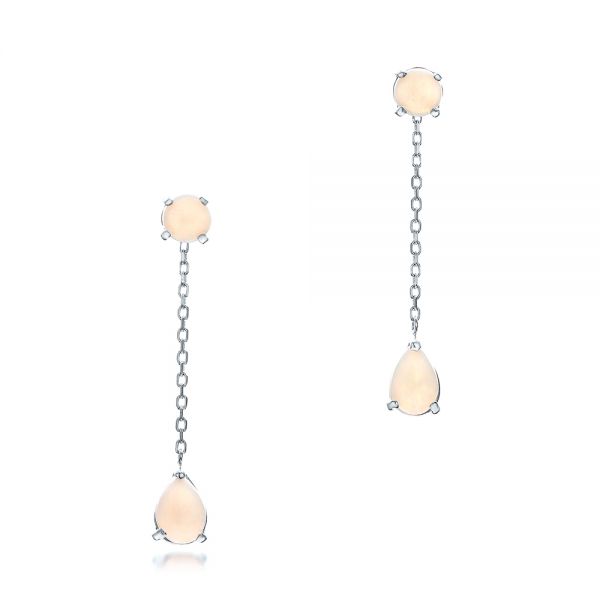 18k White Gold 18k White Gold Custom White Opal Earrings - Three-Quarter View -  101727