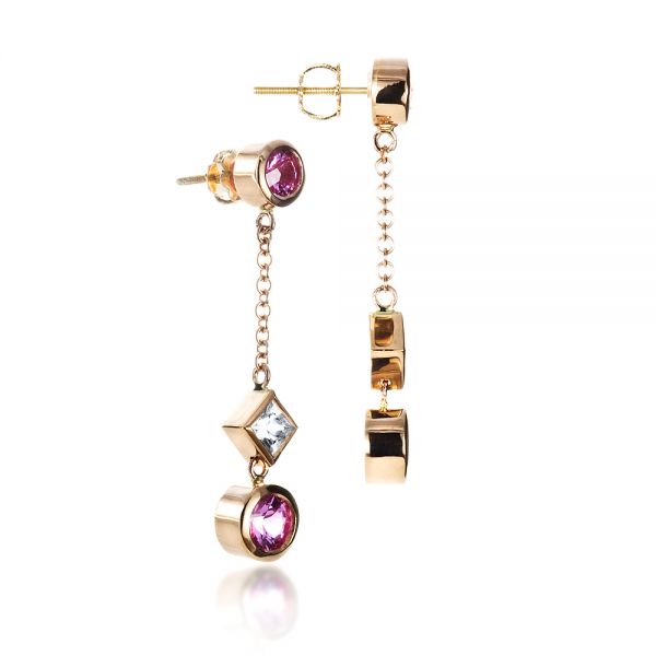 14k Rose Gold 14k Rose Gold Custom White And Pink Sapphire Earrings - Front View - 1310