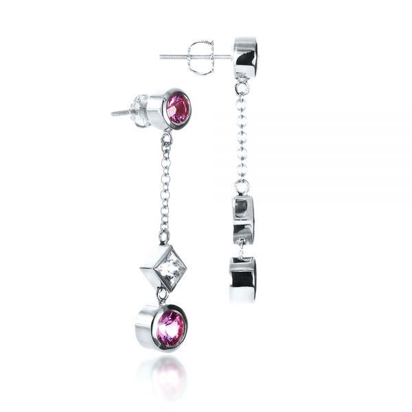  Platinum Platinum Custom White And Pink Sapphire Earrings - Front View -  1310