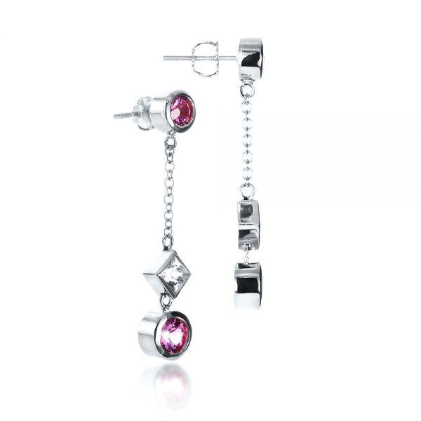 Platinum Platinum Custom White And Pink Sapphire Earrings - Front View - 1310