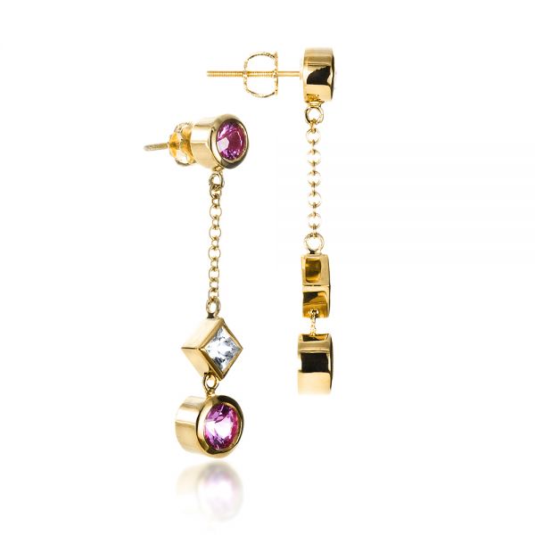 14k Yellow Gold 14k Yellow Gold Custom White And Pink Sapphire Earrings - Front View - 1310