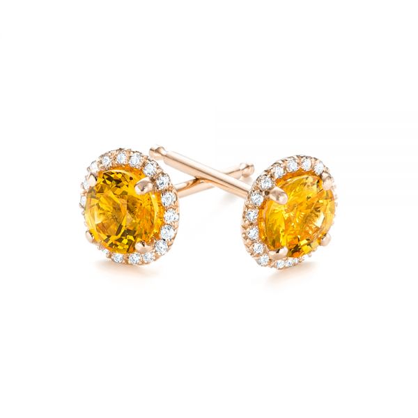 18k Rose Gold 18k Rose Gold Custom Yellow Sapphire And Diamond Stud Earrings - Front View -  103388