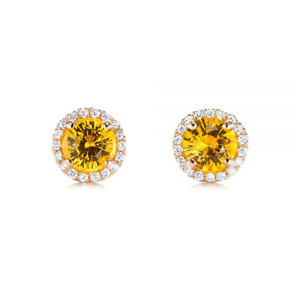14k Rose Gold 14k Rose Gold Custom Yellow Sapphire And Diamond Stud Earrings - Three-Quarter View -  103388