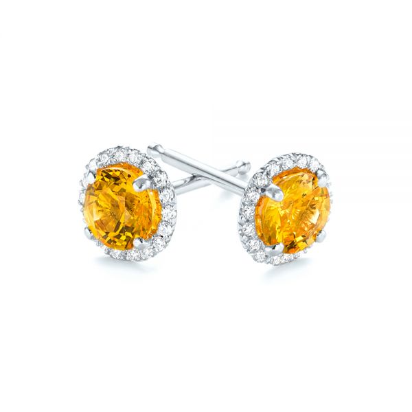 Platinum Platinum Custom Yellow Sapphire And Diamond Stud Earrings - Front View - 103388