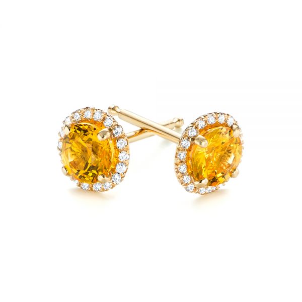 18k Yellow Gold 18k Yellow Gold Custom Yellow Sapphire And Diamond Stud Earrings - Front View -  103388