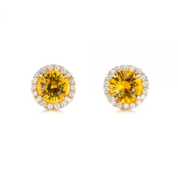 18k Yellow Gold 18k Yellow Gold Custom Yellow Sapphire And Diamond Stud Earrings - Three-Quarter View -  103388