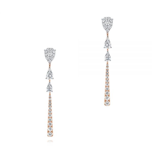 18k Rose Gold Dangle Diamond Earrings - Three-Quarter View -  106326