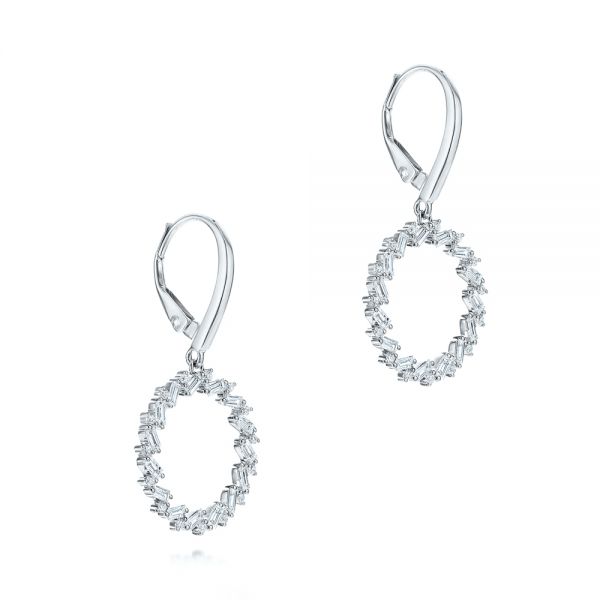 14k White Gold 14k White Gold Dangle Diamond Earrings - Front View - 106309