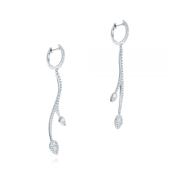 18k White Gold Dangle Diamond Earrings - Front View -  106327