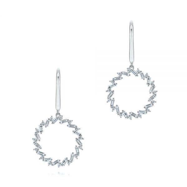 14k White Gold 14k White Gold Dangle Diamond Earrings - Three-Quarter View -  106309