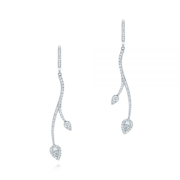  White Gold Dangle Diamond Earrings - Three-Quarter View -  106327