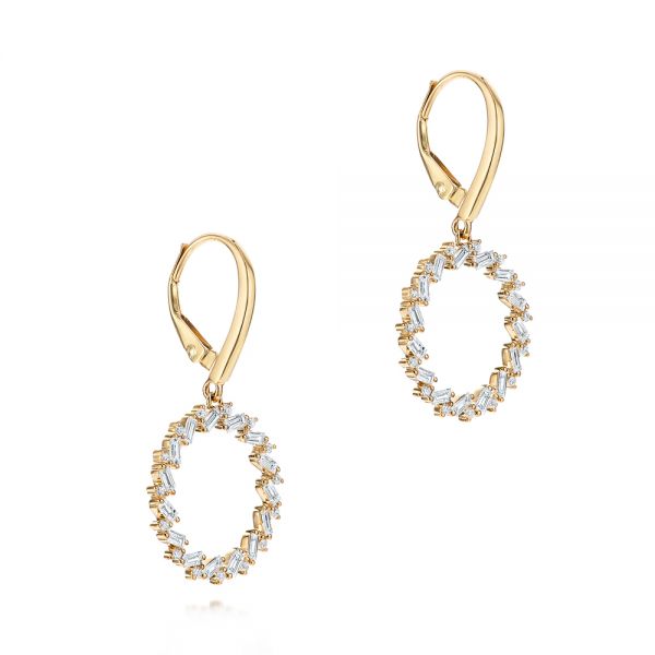 14k Yellow Gold Dangle Diamond Earrings - Front View -  106309