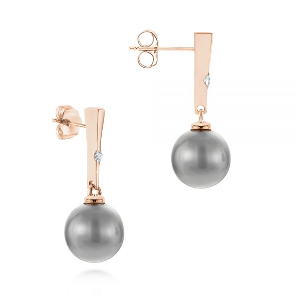 14k Rose Gold 14k Rose Gold Dangle Diamond And Pearl Earrings - Front View -  105110