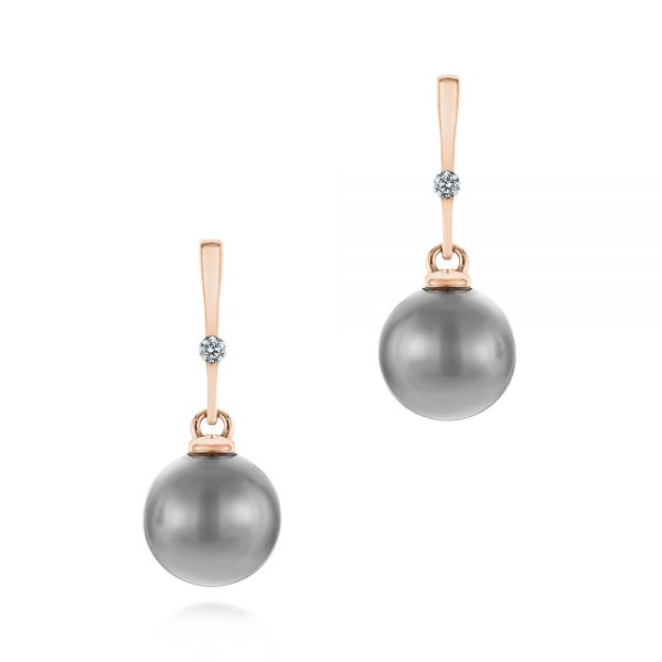 14k Rose Gold 14k Rose Gold Dangle Diamond And Pearl Earrings - Three-Quarter View -  105110