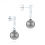 14k White Gold Dangle Diamond And Pearl Earrings - Front View -  105110 - Thumbnail