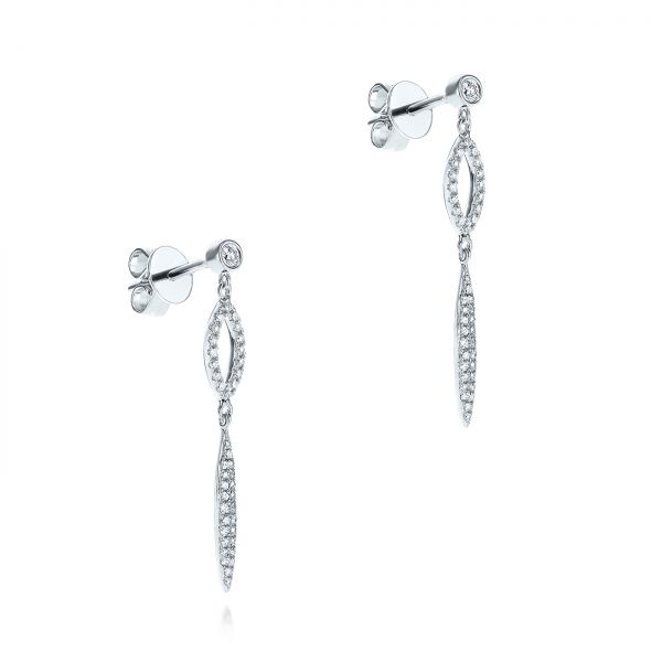 14k White Gold Dangling Diamond Earrings - Front View -  105942