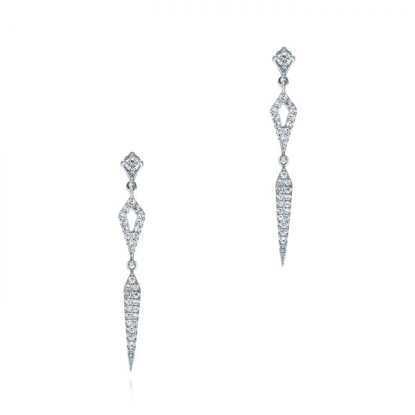 14k White Gold Dangling Diamond Earrings - Three-Quarter View -  105941