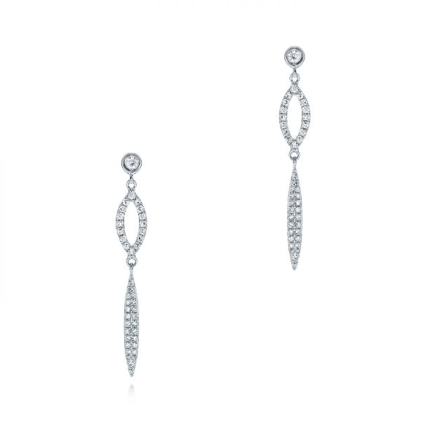14k White Gold Dangling Diamond Earrings - Three-Quarter View -  105942