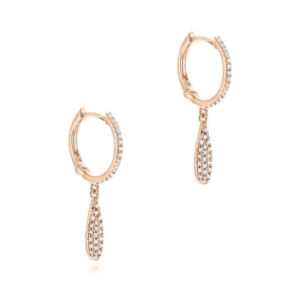 18k Rose Gold 18k Rose Gold Dangling Huggie Diamond Earrings - Front View -  105946