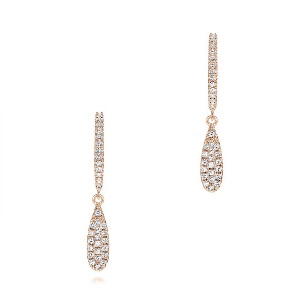 18k Rose Gold 18k Rose Gold Dangling Huggie Diamond Earrings - Three-Quarter View -  105946