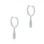 14k White Gold Dangling Huggie Diamond Earrings - Front View -  105946 - Thumbnail