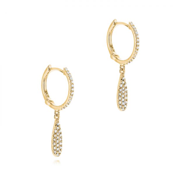 18k Yellow Gold 18k Yellow Gold Dangling Huggie Diamond Earrings - Front View -  105946