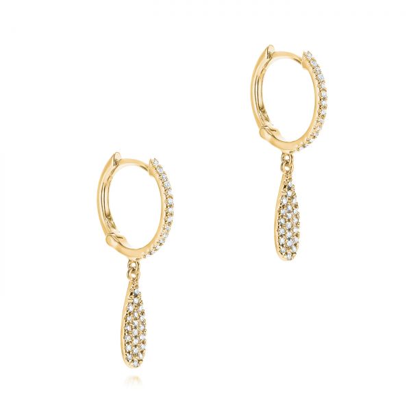 14k Yellow Gold 14k Yellow Gold Dangling Huggie Diamond Earrings - Front View - 105946
