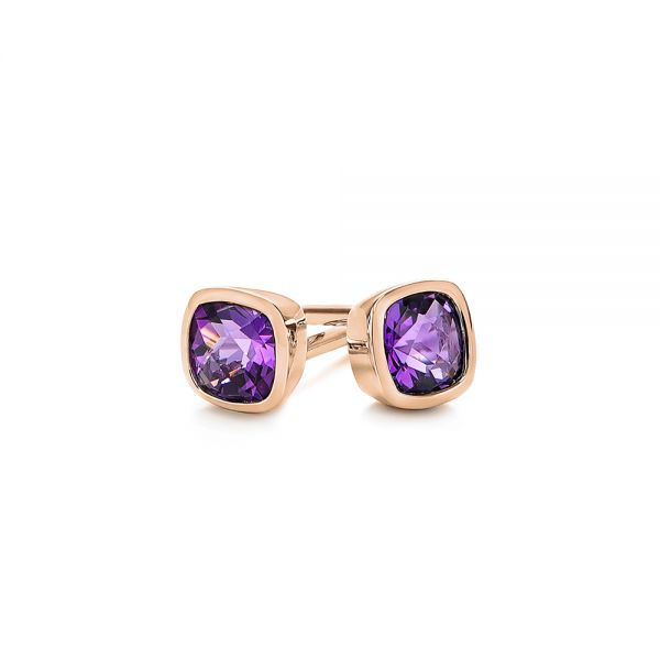 14k Rose Gold 14k Rose Gold Delicate Amethyst Stud Earrings - Front View - 106033