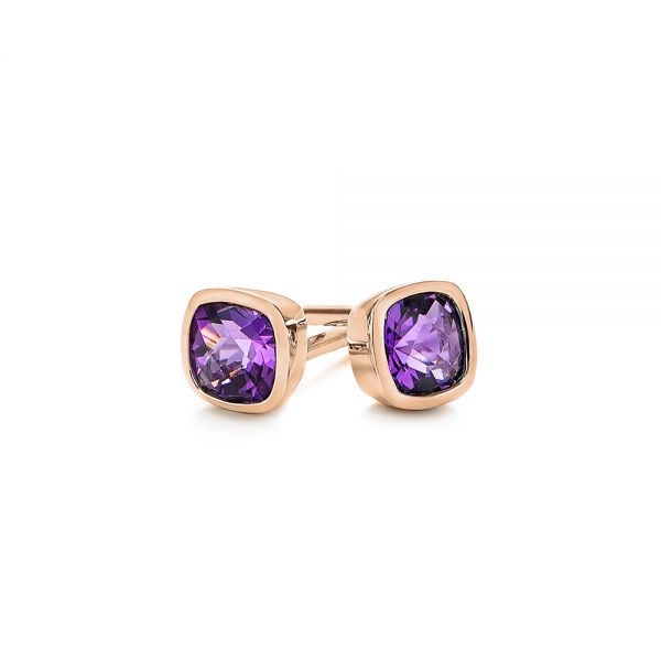 18k Rose Gold 18k Rose Gold Delicate Amethyst Stud Earrings - Front View -  106033