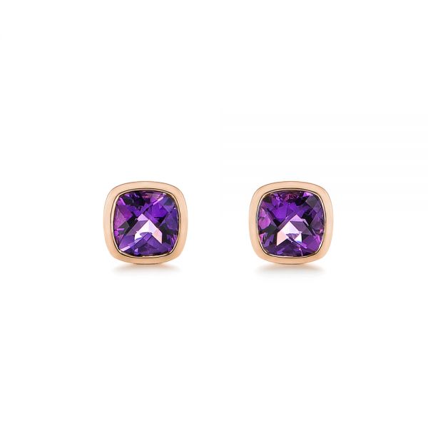 18k Rose Gold 18k Rose Gold Delicate Amethyst Stud Earrings - Three-Quarter View -  106033