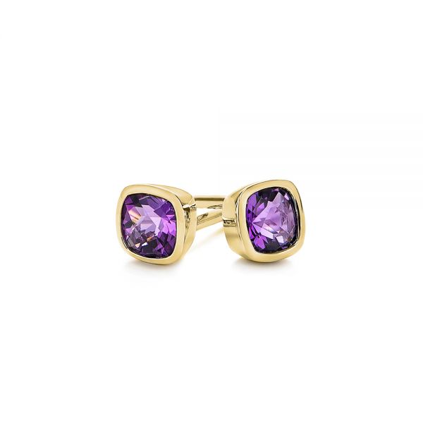 14k Yellow Gold 14k Yellow Gold Delicate Amethyst Stud Earrings - Front View -  106033