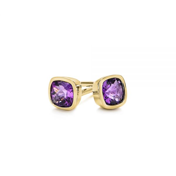 14k Yellow Gold 14k Yellow Gold Delicate Amethyst Stud Earrings - Front View - 106033
